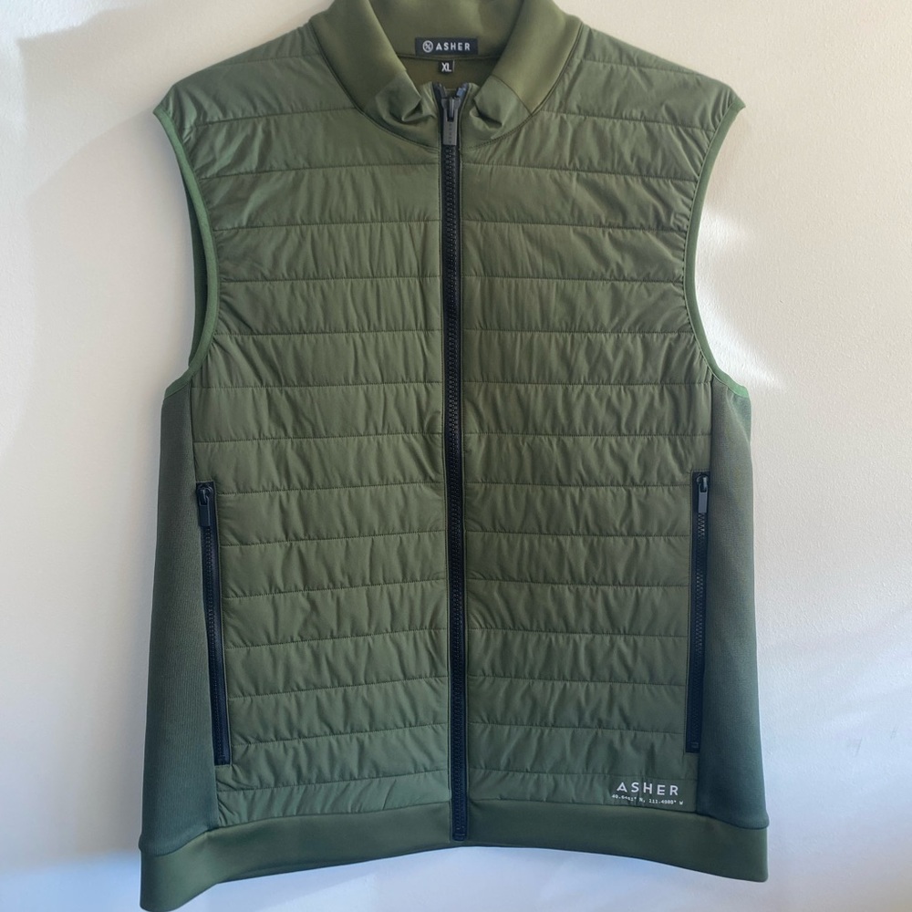 Asher Golf Men’s Full Zip Tech Vest, Forest Green, XL